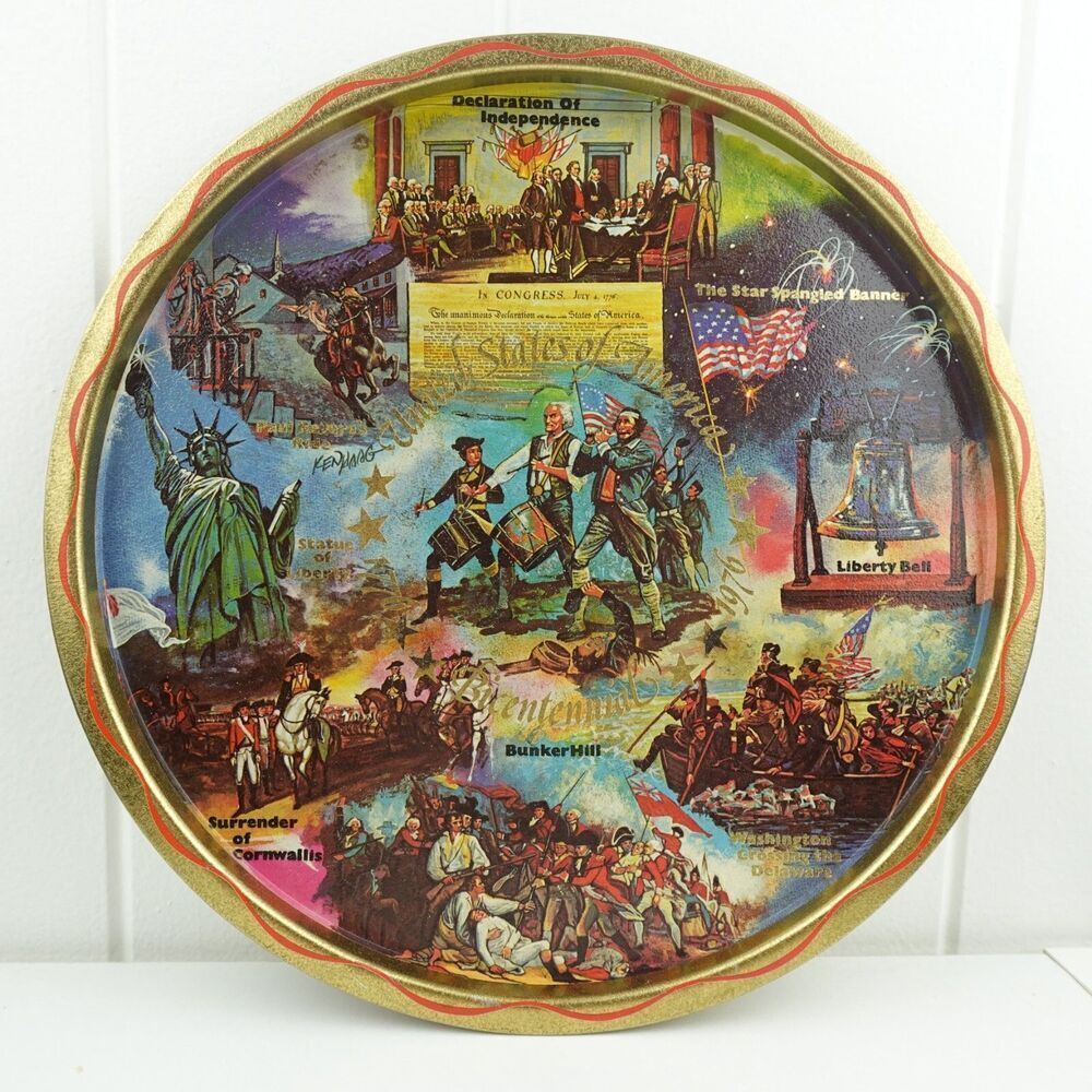 VIntage United States of America Bicentennial 1776-1976 Round Metal Tray 11"